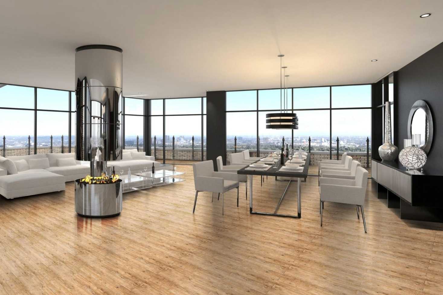 Hardwood flooring in a beautiful living room.